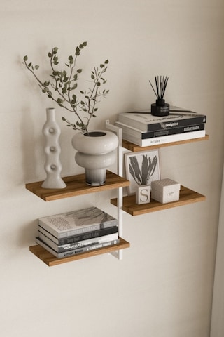 Aju 4 Katlı Duvar Rafı Metal Çerçeveli Dekoratif Kitaplık Ve Raf Ünitesi Modern Ve Minimalist Beyaz