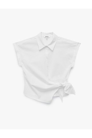 Koton Asimetrik Bağlama Detaylı Slim Fit Kısa Kollu Poplin Gömlek Beyaz 7wak60034ew