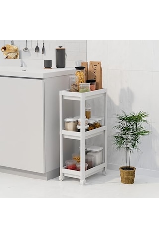 Deconox Peggy 3 Katlı Tekerlekli Raf Ünitesi - 36x71x23 Cm Dar Alan Düzenleyici - Mutfak Ve Banyo İçin Aletsiz Kurulum Servis Arabası Beyaz - Siyah - Gri Beyaz