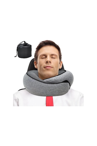 Seyahat Boyun Yastık Bellek Köpük U Şeklinde Yastık Salyangoz Açık Gri