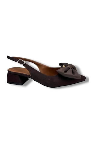 C-shoes Mr151-26 Saten Tokalı Fiyonk Kısa Kare Topuk Arkası Açık Kadın Ayakkabı Kahverengi
