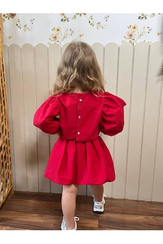 Noble Kids Kız Çocuk Balon Kol Bluz Ve Etek Takım Kırmızı