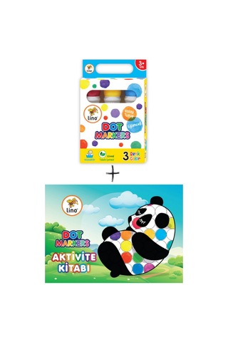 Lino Dot Markers 3 Renk Yıkanabilir +Aktivite Boyama Kitabı Seti