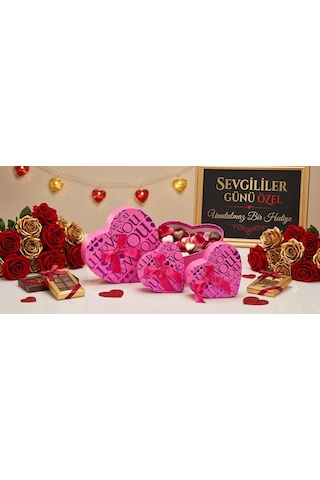Sevdiklerinizi Mutlu Etmenin En Şık Yolu 3'lü Kalp Hediye Kutu Seti 3'lü Set I Love You Pembe
