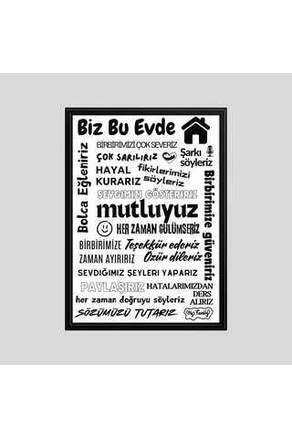 Bu Evde Her Zaman Gülümseriz Yazısı Beyaz Çerçeve Görünümlü Gri Zemin Beyaz Yazılı 40x55 Pvc 1mm