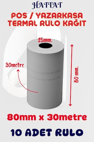 Hattat Termal Pos Rulo 10 Adet Rulo 80 MM x 30 M