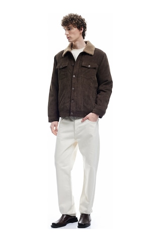 Koton Slim Fit Peluş Yaka Fitilli Kadife Kışlık Ceket Kahverengi 6wam20078hw