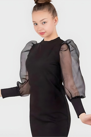 Modanino Kız Çocuk Kolları Tüllü Elbise 9-15 Yaş 12564 Siyah