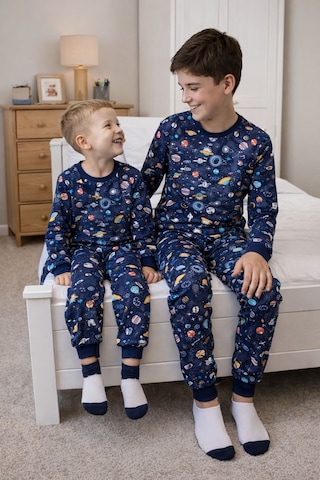 Zuzunga Astronot Temalı Pamuk Unisex Çocuk Pijama Takımı Lacivert