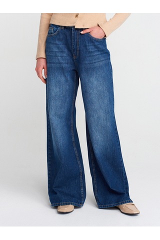 Dilvin 71784 Dökümlü Kumaş Geniş Denim Pantolon Lacivert