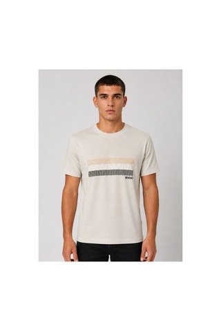 Hzr Wear Erkek Nakış Baskı Detaylı Sıfır Yaka Regular Fit %100 Pamuk Tişört Bej