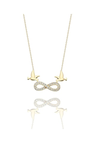 İki Güvercin Sonsuzluk Çok Şık 14 Ayar Altın Kolye Altın