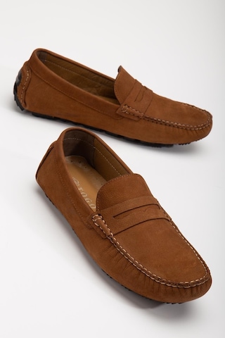 Dilimler Ayakkabı Hakiki Deri Nubuk Rok Kolej Model Taba Erkek Günlük Loafer Ayakkabı-3038-Taba