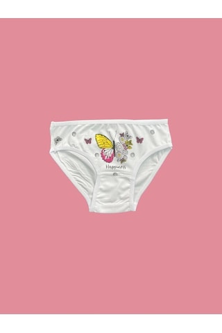 Baskılı Beyaz Kız Çocuk Külot 6'lı Beyaz