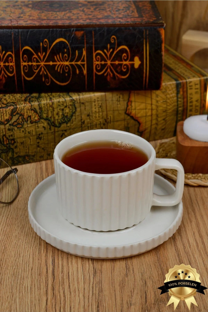 Satürn 4 Parça 2 Kişilik Porselen Çay Fincan Seti Beyaz