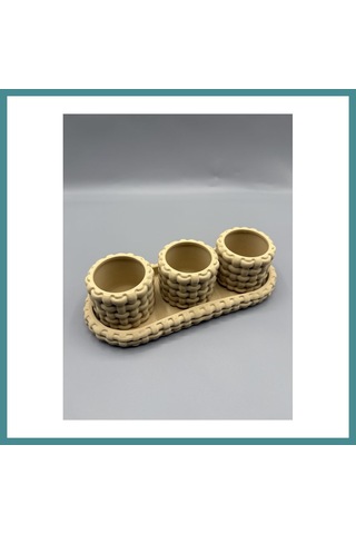 Trendexa 3d Baskı Örgü Dokulu Tealight Mumluk Ve Tepsi Seti Dekoratif Sunum Mumluğu Mac Çok Renkli