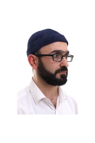 Lacivert Katlamalı Sade Desen Kışlık Kadife Takke Şapka
