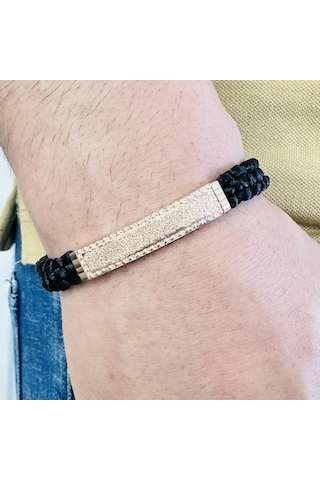 Gümüş Erkek Bileklik,14k Rose Altın Kaplama Isim Yazılabilir