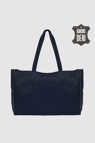 City Tote Hakiki Deri Omuz Çantası Lacivert Smr9182 Lacivert