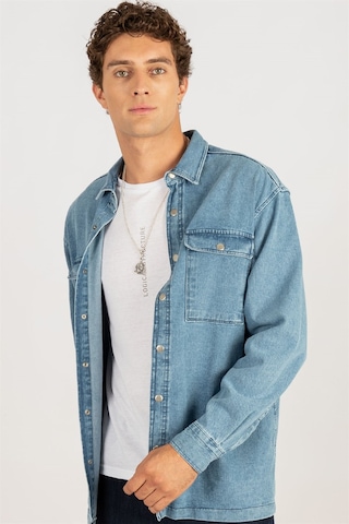 Tudors Oversıze Denim Çift Cep Kapaklı Çıtçıtlı Erkek Kot Gömlek-24982 Mavi
