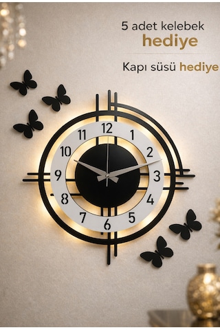 Pey Aksesuar Işıklı Ahşap Duvar Saati 48 Cm Dekoratif Modern Tasarım 0240-beyaz-şekilli-48cm