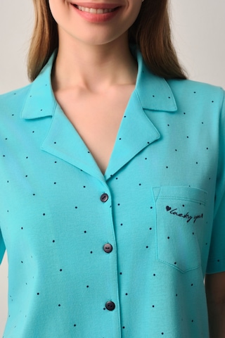 Suwen Lucky Pamuklu Gömlek Yaka Şort Pijama Takımı Sh26623667b335 Turkuaz Desenli