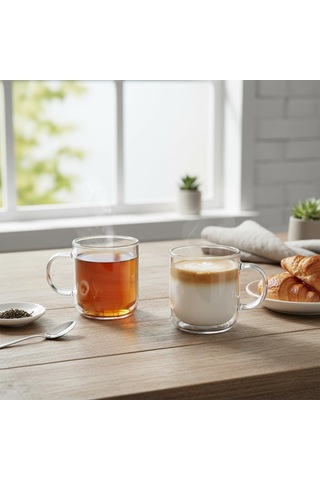 Lexroo 2 Adet Borosilikat Cam Kupa - 380 Ml Isıya Dayanıklı Çok Renkli