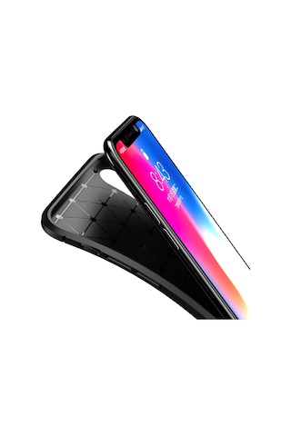 Apple Uyumlu iPhone X / Xs Karbon Desenli Negro Silikon Kılıf