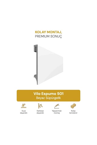 Vilo Espumo 501 Beyaz Süpürgelik 240cm Kolay Montaj - Suya Ve Darbeye Dayanıklı