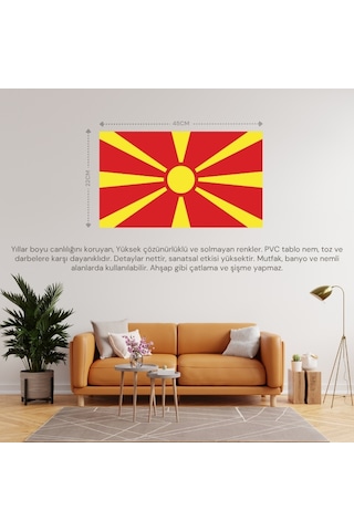 Makedonya Ülke Bayrağı 45x22cm Duvar Tablosu Çerçevesiz Pvc Tablo