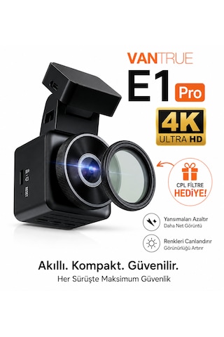 Vantrue Element1 Pro 4k Uhd Wi-fi Cpl Filitre Hediyeli Mini Araç Kamerası
