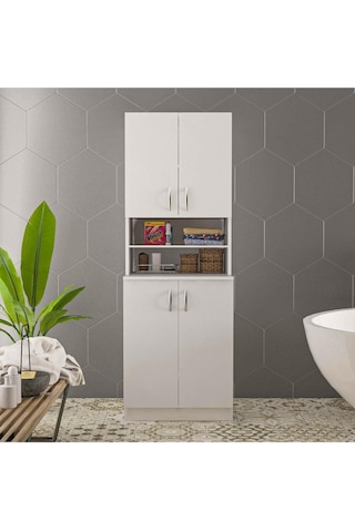 Ars Grup Mobilya Çamaşır Makinesi Dolabı Banyo Dolabı Raflı Kapaklı Model Beyaz