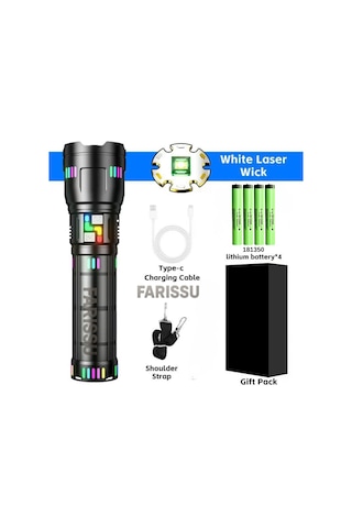 Or-w518 Ultra Güçlü Beyaz Lazer Led El Feneri 100w, 6000 Lümen, 2 Km Zoom Menzil Powerbank Özellikli Siyah