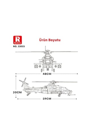 Reobrix 33033 Changhe Z-10 Helikopter Yaratıcı Yapı Blok Seti Building Blocks - 1169 Parça