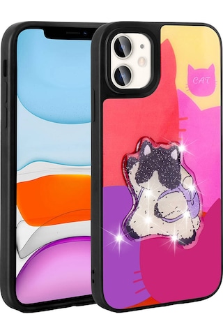 Zore Apple Uyumlu iPhone 11 Kılıf Parlayan Kabartmalı İkonik Figürlü Amas Silikon Kapak - Mor Mor