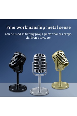 Samdoo Vintage Stüdyo Dekorasyonu Simülasyon Mikrofonu - Fotoğraf/video Gibi Setlere Uygun, Gerçekçi Tasarım, Altın Renkli Oyuncağı Requisiti
