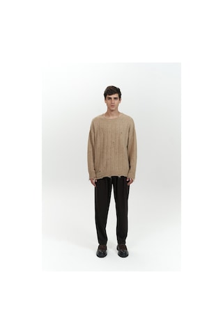 Vincent Yırtık Detay Vizon Erkek Triko Kazak Vizon