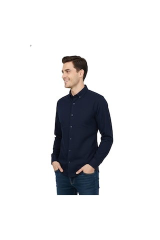Rasstmen Erkek Spor Slim Fit Uzun Kol Petek Dokulu Gömlek Bgl-st04823 Lacivert