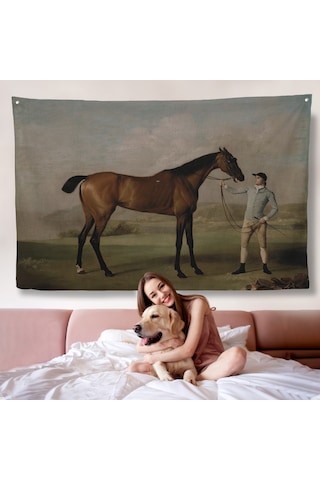 George Stubbs'un Uzun Bacaklı At Ve Jokeyi Duvar Örtüsü - Molly Long-legs With Her Jockey-7012