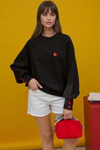 Hiccup İşlemeli Pamuklu Sweatshirt Siyah