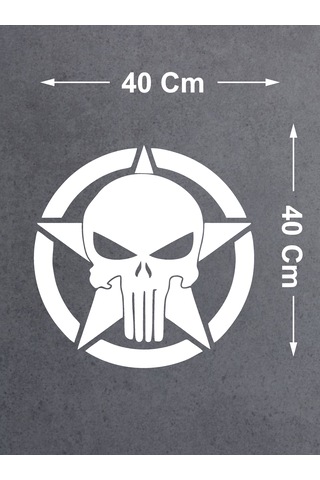 Punisher İnfazcı Kurukafa Yıldız Sticker - Araba Oto Motosiklet Cam Sticker - 00063 40x40 Cm