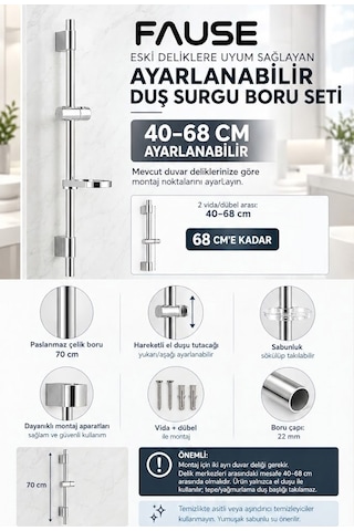 Fause Ayarlanabilir Duş Sürgü Boru Seti Kss199 Krom