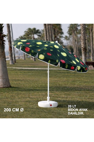 Elma Desenli Plaj Şemsiyesi 200 Cm Ø Bidon Ayak Dahil Elma Desenli