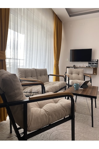 Modern Mars Balkon, Bahçe, Cafe - Salon - Metal Kanepe Koltuk Takımı - 2+1+1 + Sehpa Krem Modernsh55 Krem