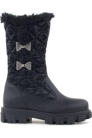 Rakerplus Siyah Uzun Fermuarlı Kurdeleli Kız Çocuk Yağmur Çizmesi Siyah