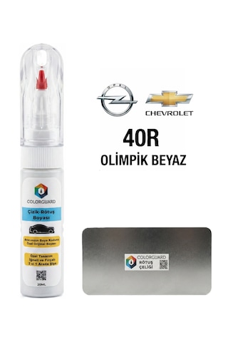 Opel Chevrolet 40r Olimpik Beyaz İğneli Ve Fırçalı Özel Tasarım Şişe Rötuş Boyası Ve Profesyonel Rötuş Çeliği Seti