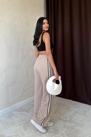 Sensuelle Bej Yanları Şeritli Pantolon Bej