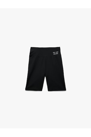 Koton Yüksek Bel Slim Fit Baskılı İnterlok Biker Spor Tayt Siyah 6wak40033nk SiYAH