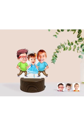 Kişiye Özel 3 Kardeş Karikatürlü Dekoratif 3D Biblo Led Işıklı Ge (483006920)