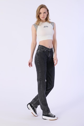 Straight Mıd Waıst Düz Denim Pantolon Kadın-antrasit Antrasit
